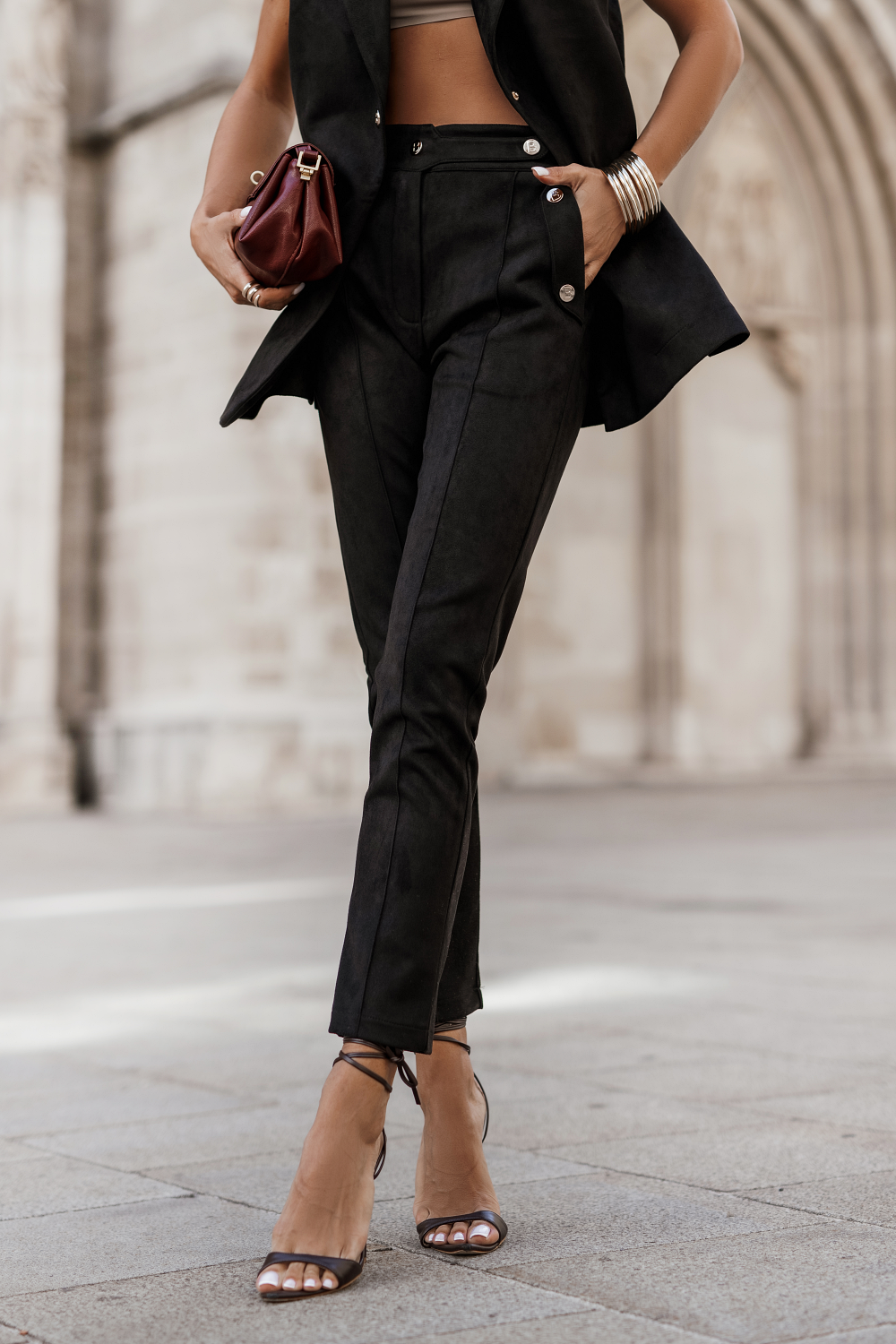 Γυναικείο Μαύρο Παντελόνι Kiara Οικολογικό Σουέτ Μαύρο