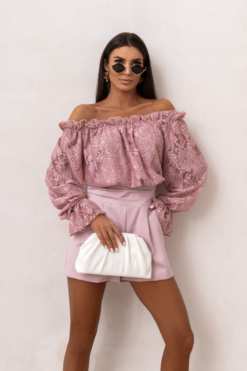 Γυναικεία Μπλούζα Mia Dusty Rose με Ισπανική Λαιμόκοψη & Δαντέλα