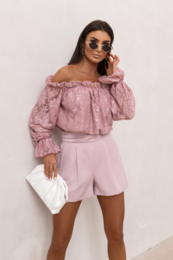 Alternative view of Γυναικεία Μπλούζα Mia Dusty Rose με Ισπανική Λαιμόκοψη & Δαντέλα